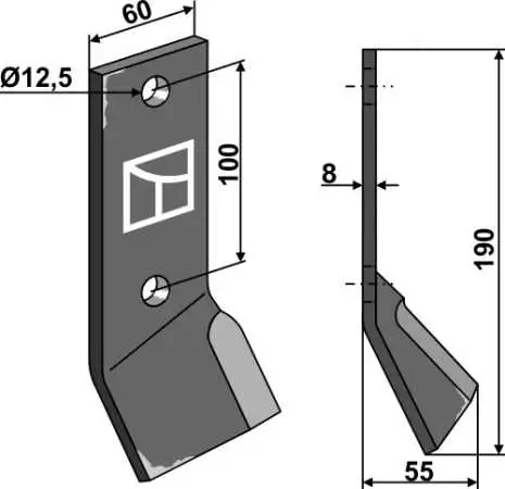 Schlegelmesser 190x60mm, links